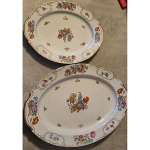 SGK China Moriyama Japan Floral Oval Serving Platters Bundle of 2
